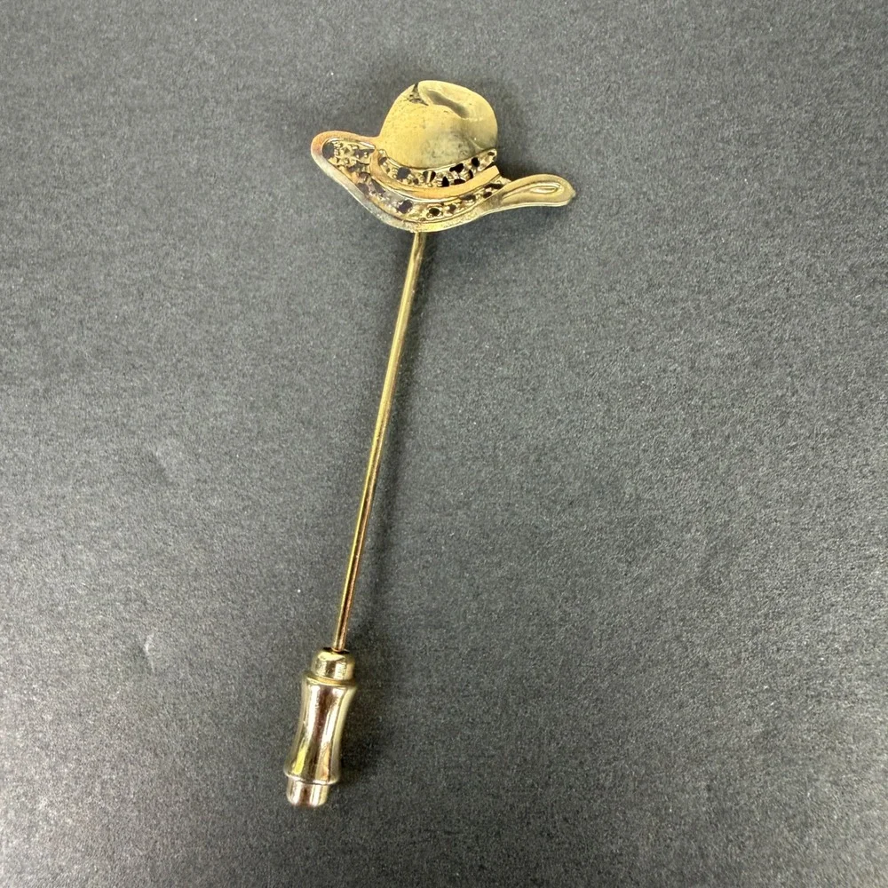 Vintage Gold Tone Cowgirl Hat Stick Pin‎ Filigree Western Sun Hat Jewelry 2.75